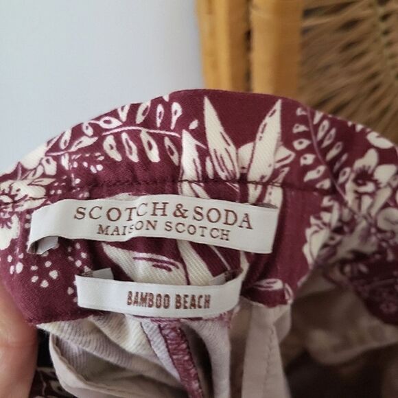 Scotch & Soda Bamboo Beach Trousers Tie Front Red Cream M - Picture 4 of 8